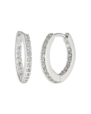Pav&eacute; Huggie Hoop Earrings in Sterling Silver