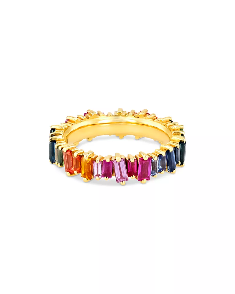 Suzanne Kalan 18K Yellow Gold Rainbow Sapphire Baguette Band