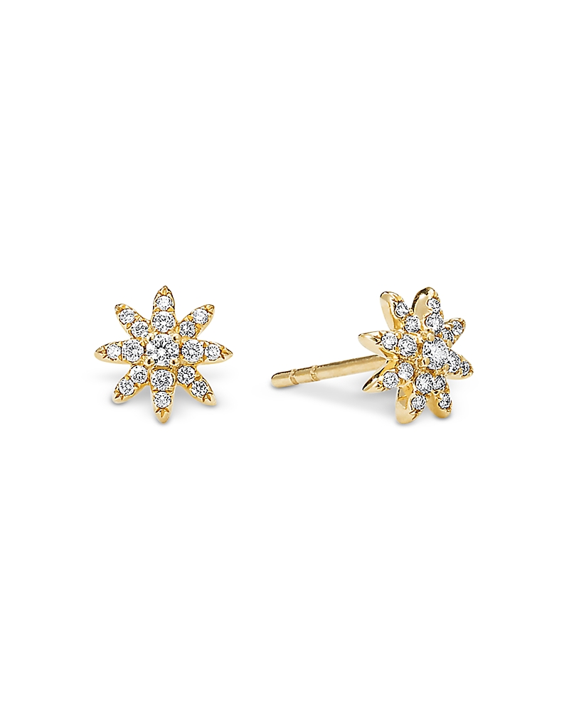 David Yurman Petite Starburst Stud Earrings in 18K Yellow Gold with Diamonds, 7.5mm