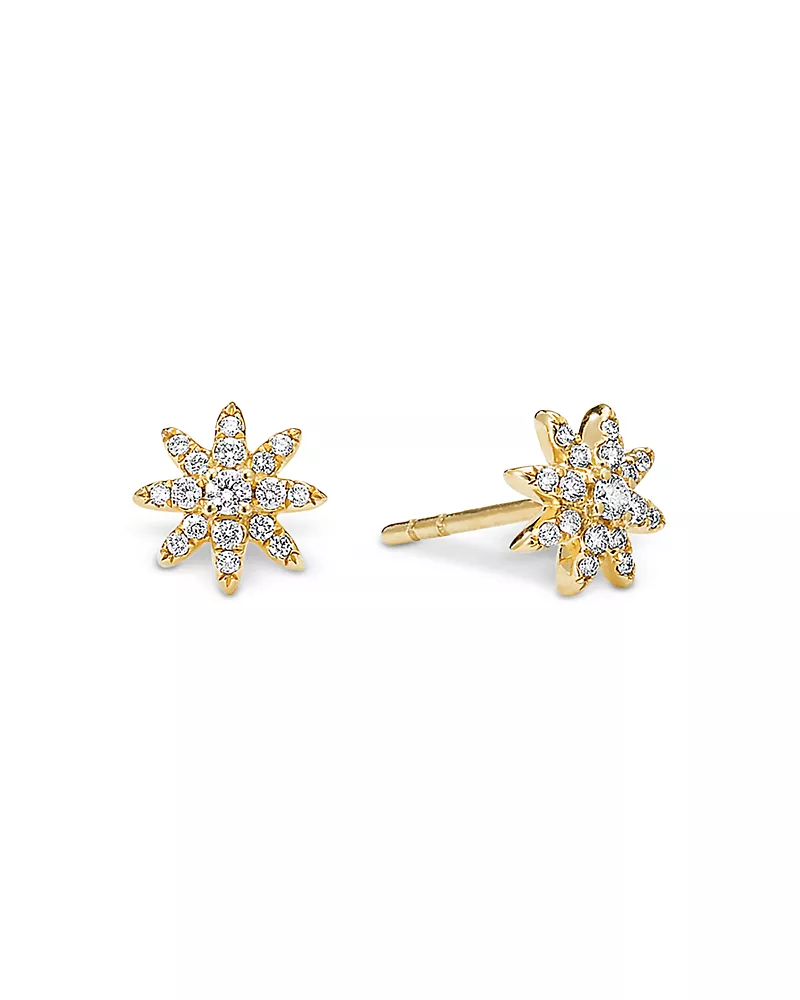David Yurman Petite Starburst Stud Earrings in 18K Yellow Gold with Diamonds, 7.5mm