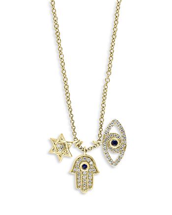 Bloomingdale's - Blue Sapphire & Diamond Multi Charm Pendant Necklace in 14K Yellow Gold, 18"
