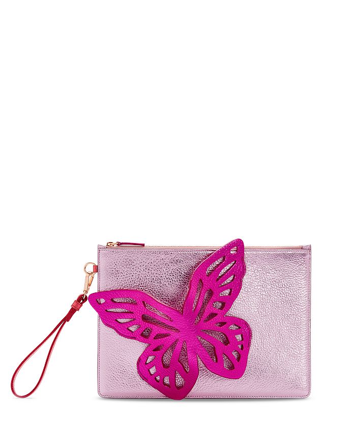 Sophia Webster Flossy Butterfly Leather Wristlet In Rosa