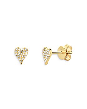 Moon & Meadow - 14K Yellow Gold Diamond Heart Stud Earrings