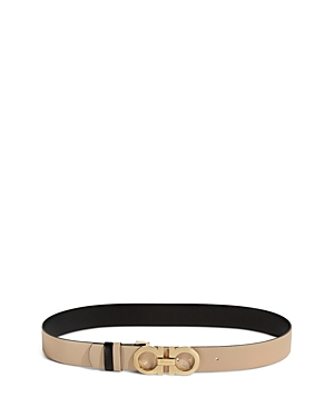 Ferragamo Reversible Gancini Calfskin Leather Belt In Macadamia