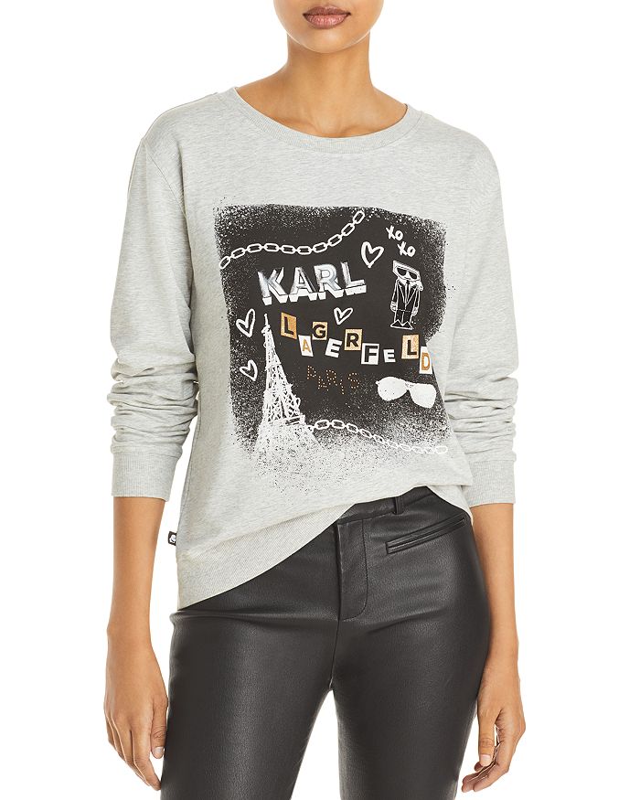 Karl Lagerfeld Paris Women's Embellished Logo-Graphic Sweater - Black - Size L