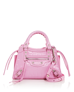 Balenciaga Neo Classic Mini Leather Crossbody In Pink/silver