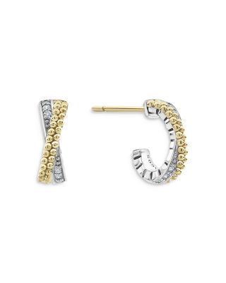 LAGOS - Sterling Silver & 18K Yellow Gold Caviar Lux Diamond Hoop Earrings