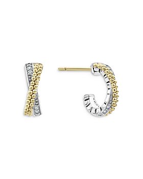 LAGOS - Sterling Silver & 18K Yellow Gold Caviar Lux Diamond Hoop Earrings