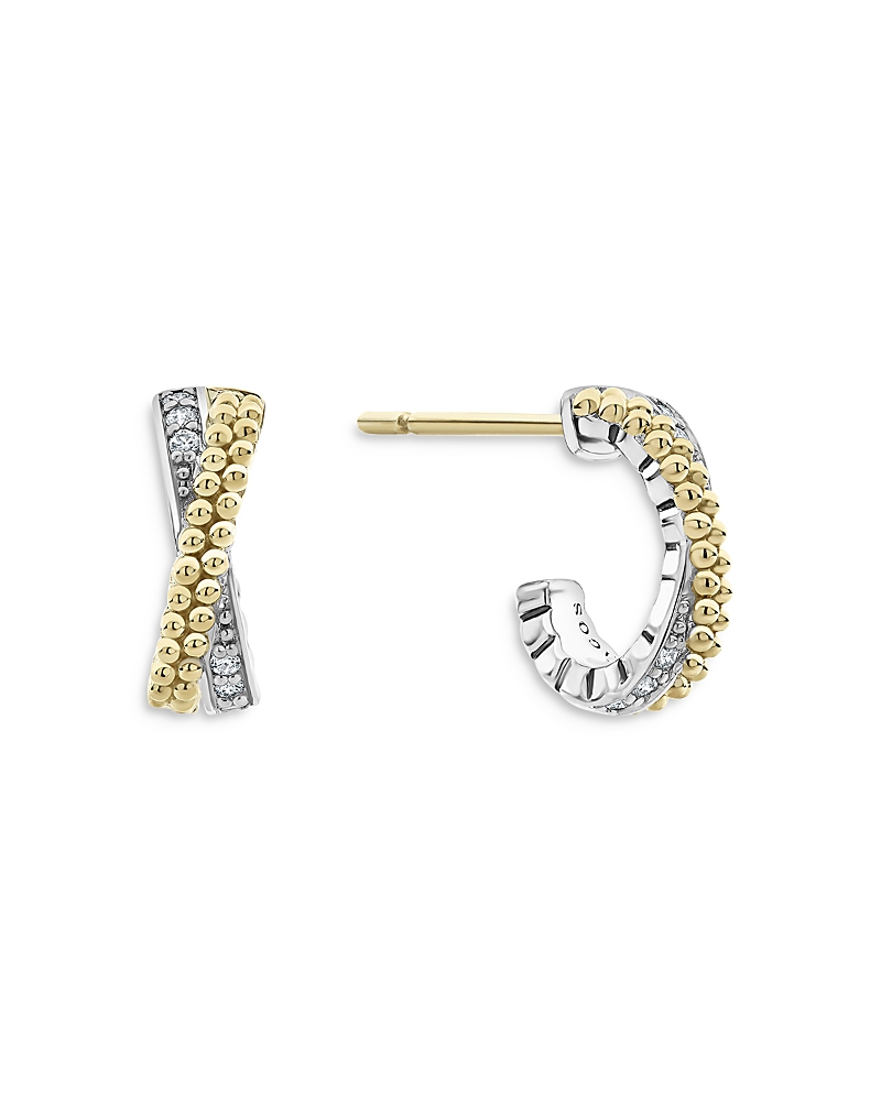 Lagos Sterling Silver & 18K Yellow Gold Caviar Lux Diamond Hoop Earrings