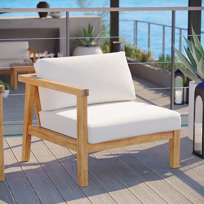 Shop Modway Bayport Outdoor Patio Teak Wood Chair In Natural White