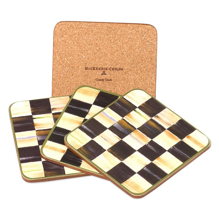 Mackenzie-childs Courtly Check Cork-back Coasters - Set Of 4