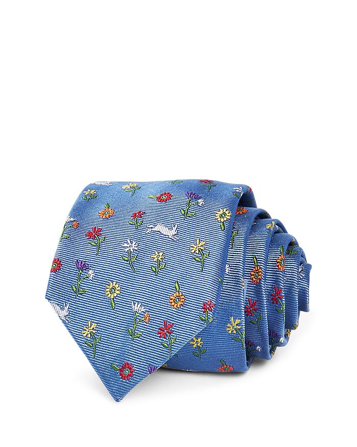 Paul Smith Floral Rabbit Print Silk Skinny Tie In Light Blue