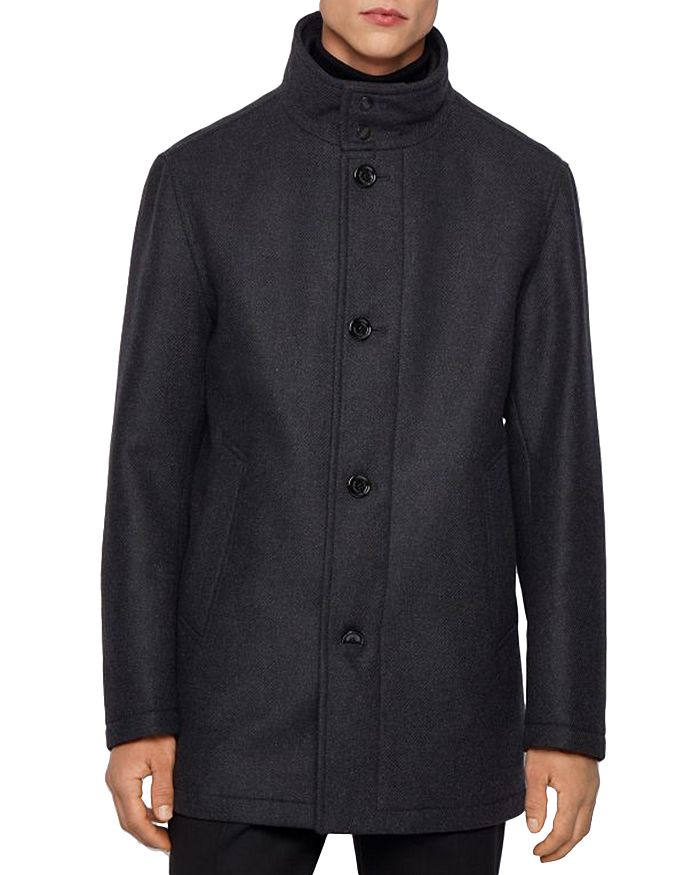 Hugo Boss Coxtan Virgin Wool-cashmere Coat With Bib In Open Gray