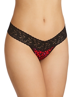 Hanky Panky Low-rise Printed Lace Thong In Heartfelt