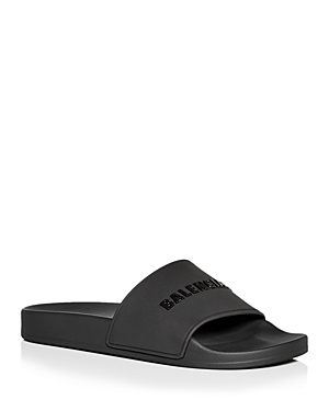 Balenciaga Rubber Logo Pool Slides In Noir/noir