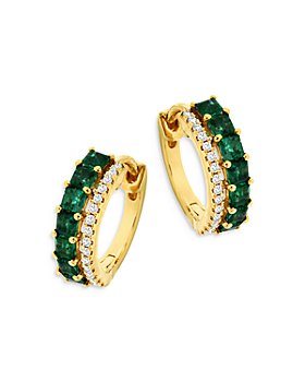 Bloomingdale's - Emerald & Diamond Huggie Hoop Earrings in 14K Yellow Gold - 100% Exclusive