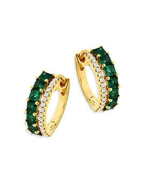 Bloomingdale's Emerald & Diamond Huggie Hoop Earrings in 14K Yellow Gold - 100% Exclusive