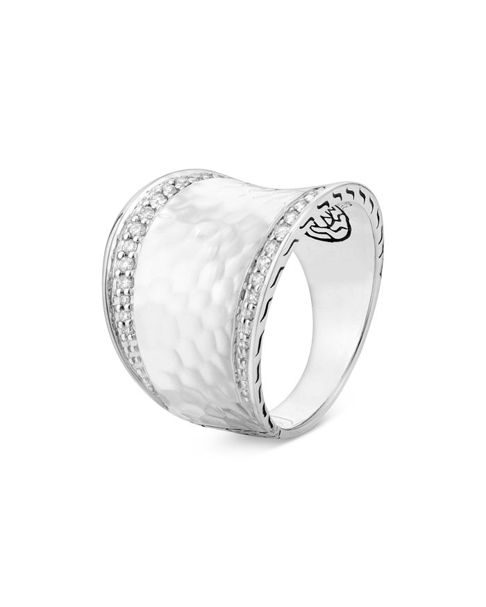 Shop John Hardy Sterling Silver Classic Chain Diamond Pave Hammered Saddle Statement Ring