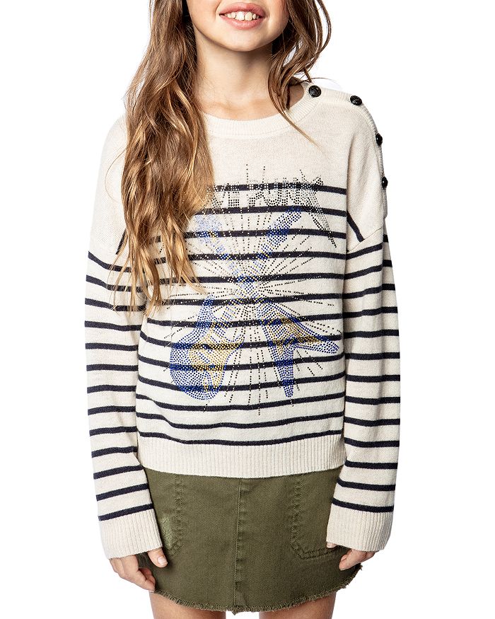 Shop Zadig & Voltaire Girls' Ava Wool Blend Graphic Sweater - Little Kid, Big Kid In Creme