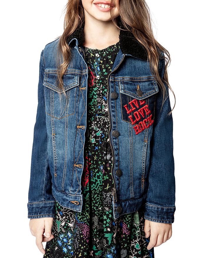 Shop Zadig & Voltaire Girls' Alex Cotton Blend Trucker Jacket - Little Kid, Big Kid In Bleu
