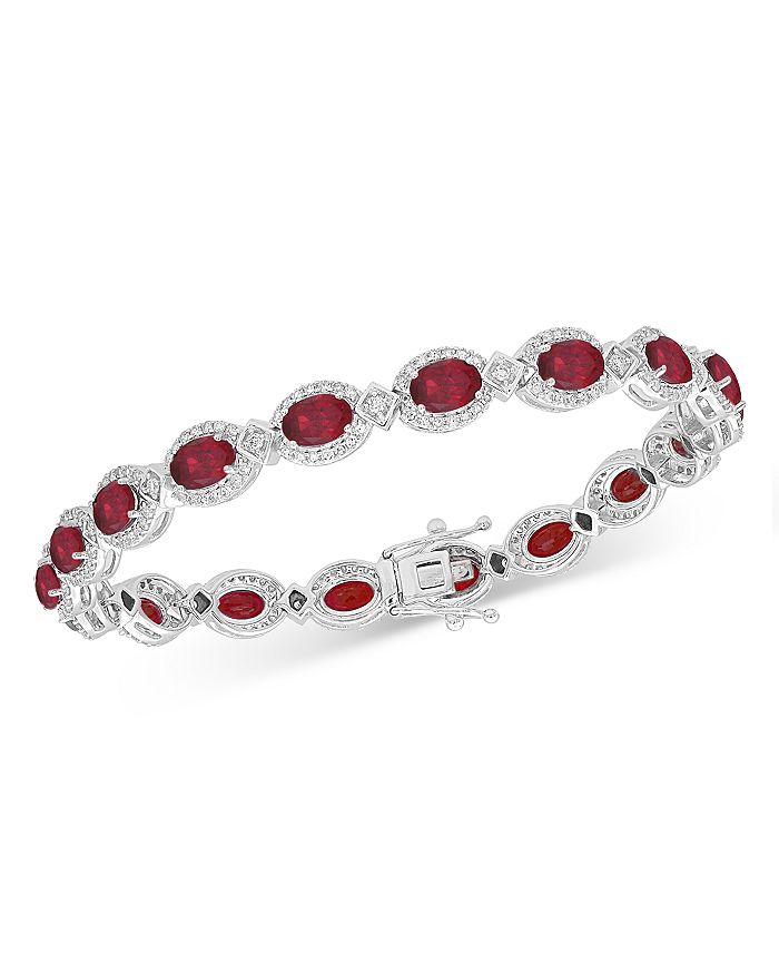 Bloomingdale's Ruby & Certified Diamond Halo Link Bracelet in 14K White ...