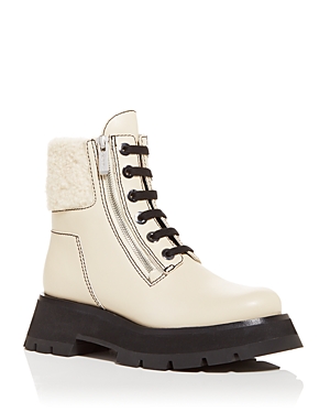 3.1 Phillip Lim Kate Zip Lug-sole Shearling-trimmed Leather Combat Boots In Creme Brulee