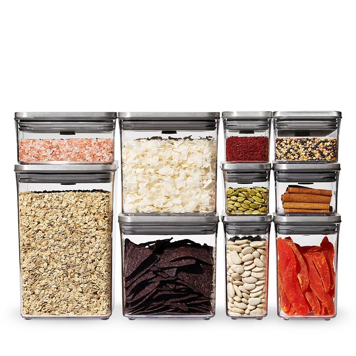 OXO Steel 10-Piece Airtight POP Food Storage Container Set,Silver
