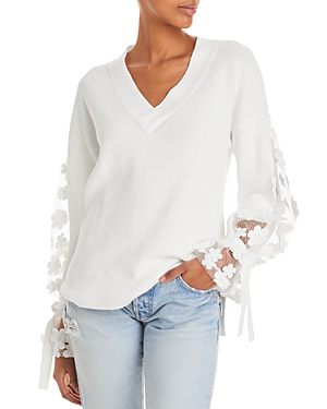French Connection Caballo Floral-lace Sleeve Sweater In Winter White