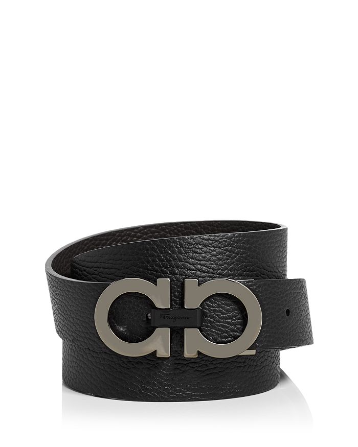 Ferragamo Salvatore  Men's Double Gancini Buckle Reversible Leather Belt In Nero/hickory