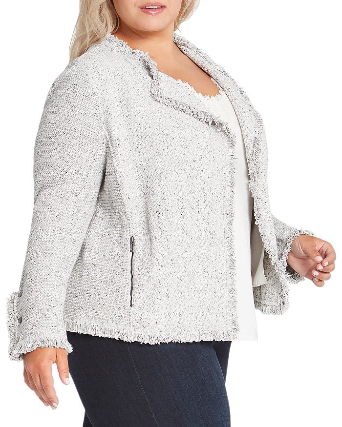 Shop Nic And Zoe Nic+zoe Fringe Mix Knit Jacket In Sugar Cookie