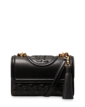 Shop Tory Burch Fleming Small Quilted Leather Convertible Shoulder Bag In Black