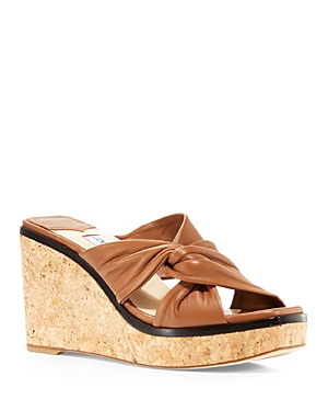 Jimmy Choo Women's Narisa Leather Platform Wedge Mules In Cuoio