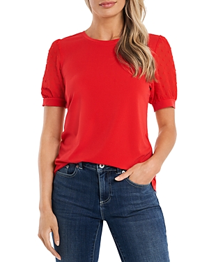 Cece Puff Sleeve Mixed Media Top In Fireball