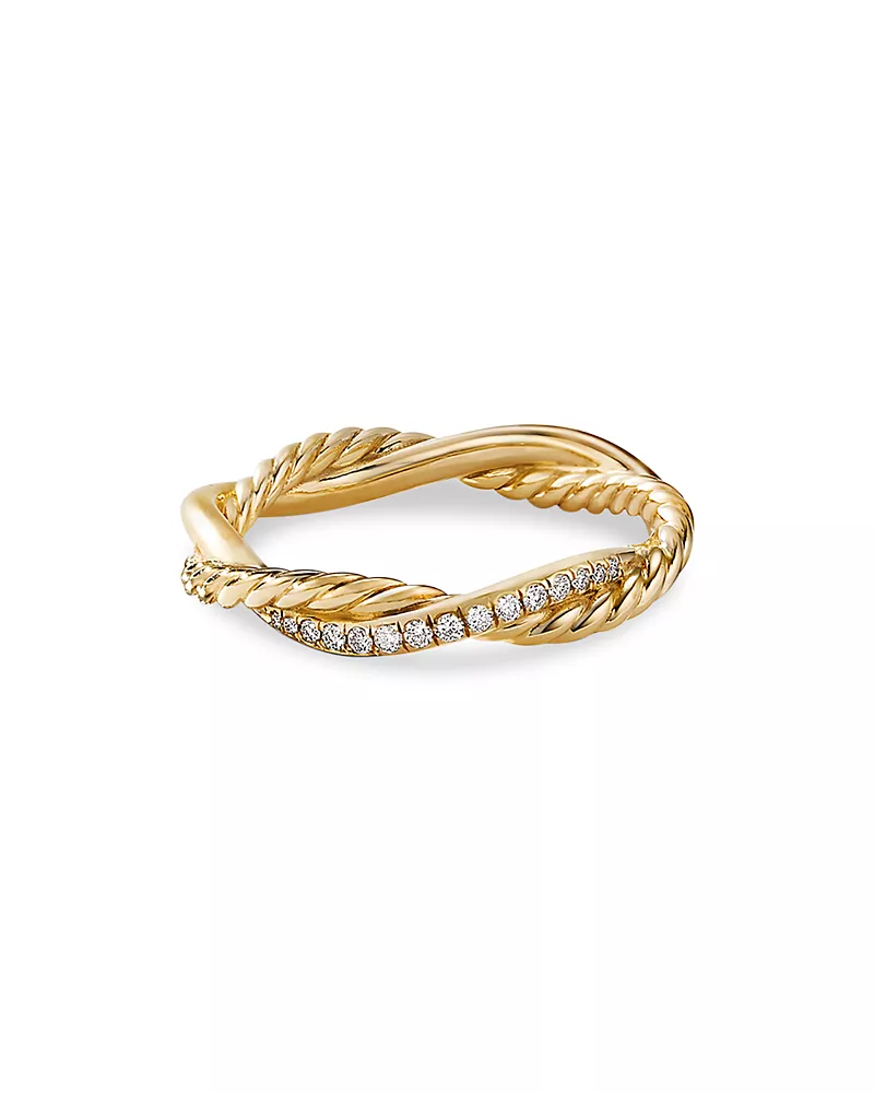 David Yurman 18K Yellow Gold Petite Infinity Twisted Ring with Diamonds