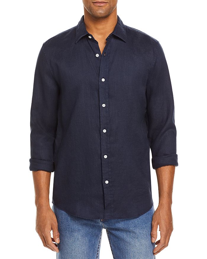 BURBERRY Men's Blue Linen Long Sleeve Button Down Shirt US S IT 48 at   Men's Clothing store