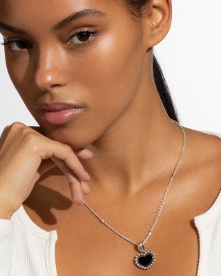 Sterling Silver Maya Onyx Inlay Heart Pendant Necklace, 16-18"