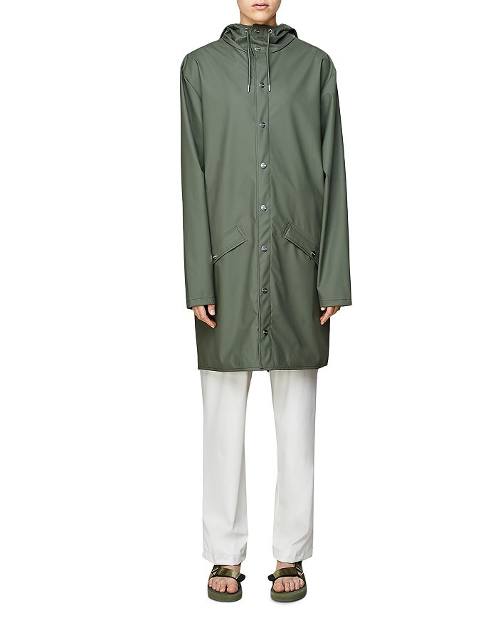Rains Mid-length Hooded Raincoat In Olive