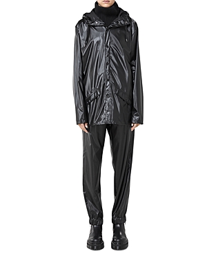 Rains Short Hooded Raincoat In Shiny Black