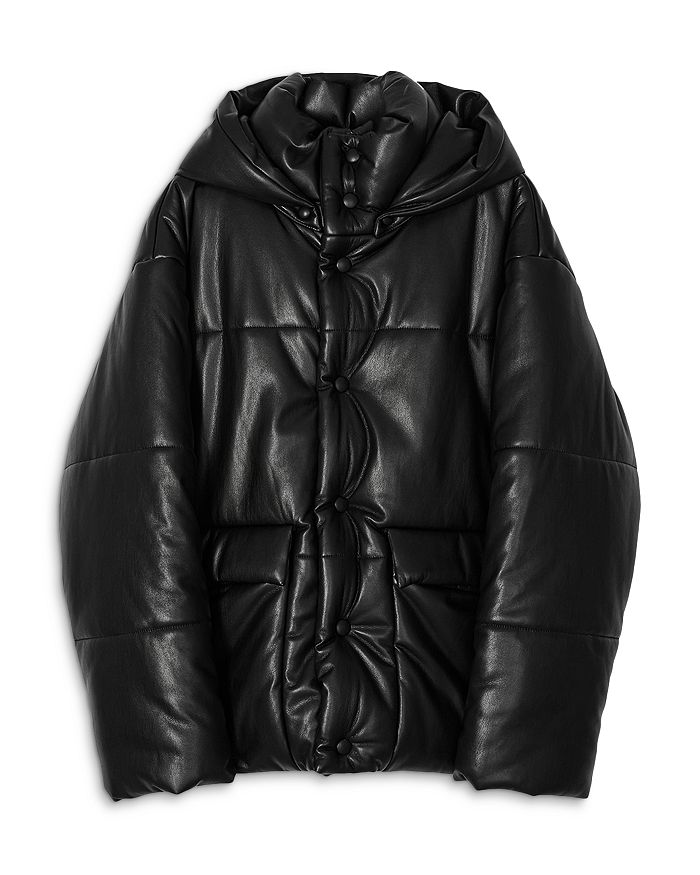 Nanushka Black Vegan Leather Hide Puffer Jacket In Black