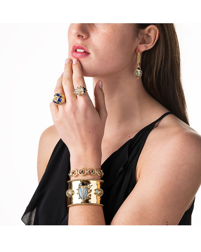 Shop Capucine De Wulf Scarab Cuff Bracelet In Gold/black Agat