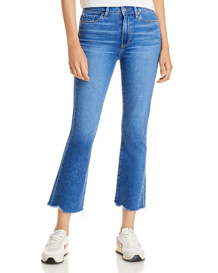 Shop Paige Colette High Rise Cropped Flare Jeans In Bay - 100% Exclusive In Bay W/ Tuned Hem