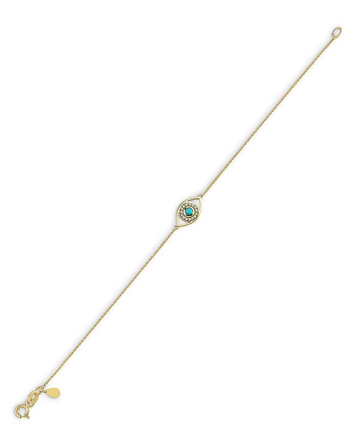 Own Your Story 14k Yellow Gold Third Eye Is Open Turquoise And Diamond Chain Bracelet
