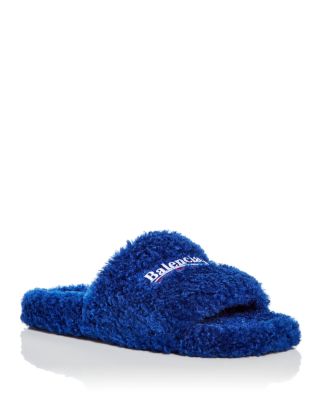 blue furry sandals