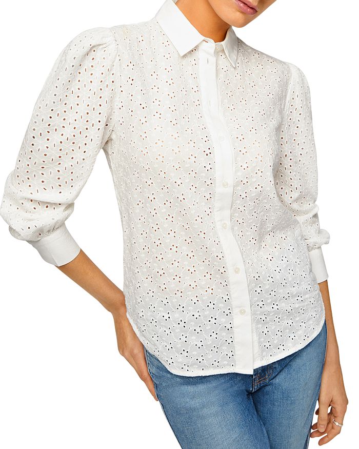 7 For All Mankind PUFF SLEEVE EYELET SHIRT