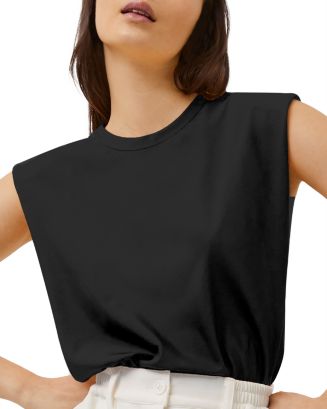 Sleeveless Top with Shoulder Pads in Black