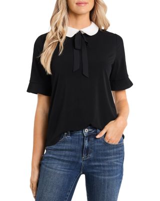 CeCe - Collared Tie Neck Top