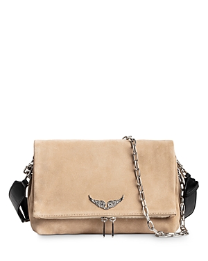 Zadig & Voltaire Rocky Shoulder Bag In Tan/black Suede