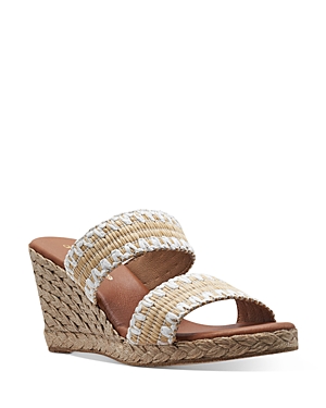 Andre Assous Nolita Raffia Womens Espadrille Slip On Wedge Sandals In Beige/white