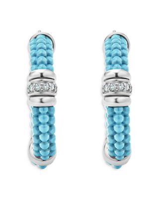 Blue Caviar & Diamond Sterling Silver Hoop Earrings   