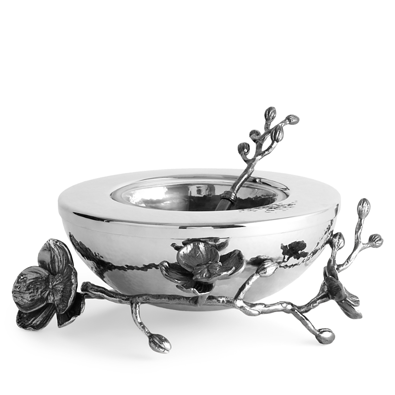 Michael Aram Black Orchid Caviar Dish And Spoon In Silver